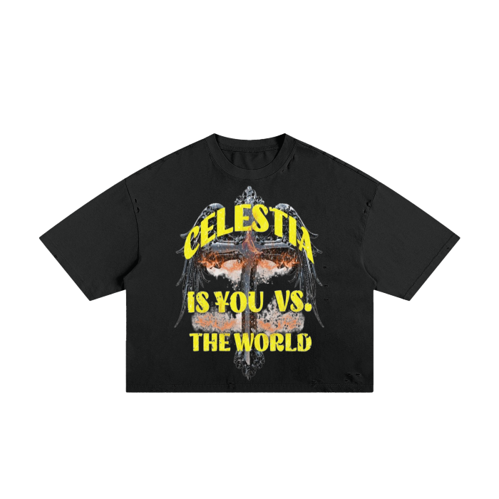 CELESTIA IS YOU VS. THE WORLD Frayed Boxy Tee